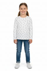 Lindex Kids White Long Sleeve Shirt with Black Heart Print