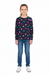 Girls Multicolor Polka Dot Long Sleeve Tee