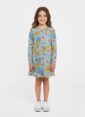 FLOWERS PRINTED GIRLS FULL SLEEVES DRESS