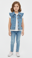 MAX GIRLS SLEEVELESS EMBROIDED DENIM JACKET