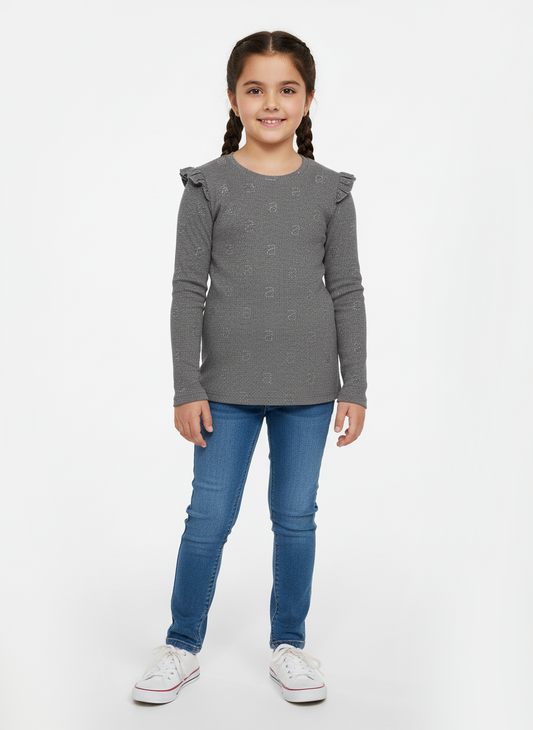 H&M Girls Charcoal Grey Full Sleeved T Shirt