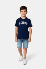 ADI Navy Blue With Print Kids Cotton T Shirt