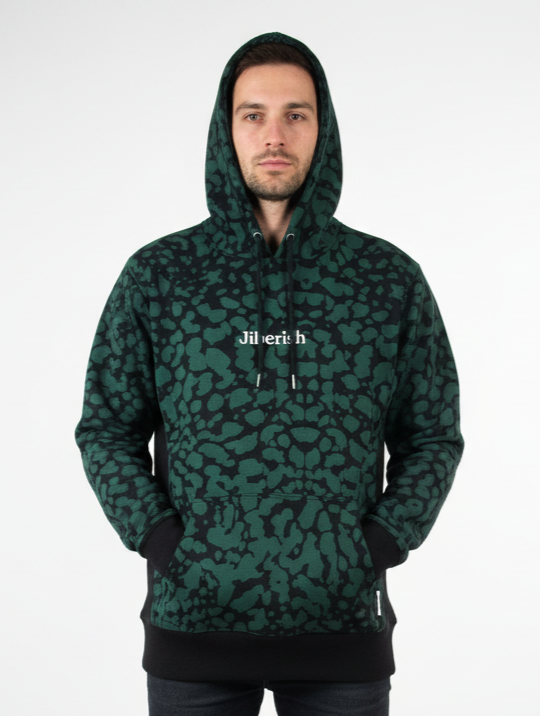 JIBERISH MENS LEOPARD CAMO PRINT HOODIE