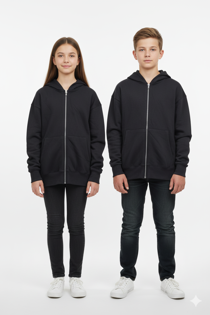 ZARA KIDS BASIC BLACK ZIPPED HOODIE