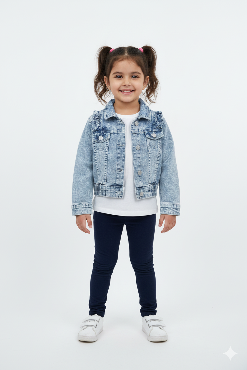 GIRLS MANNING PRINTED FLOWER CROPPED DENIM JACKET