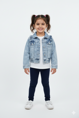 GIRLS MANNING PRINTED FLOWER CROPPED DENIM JACKET
