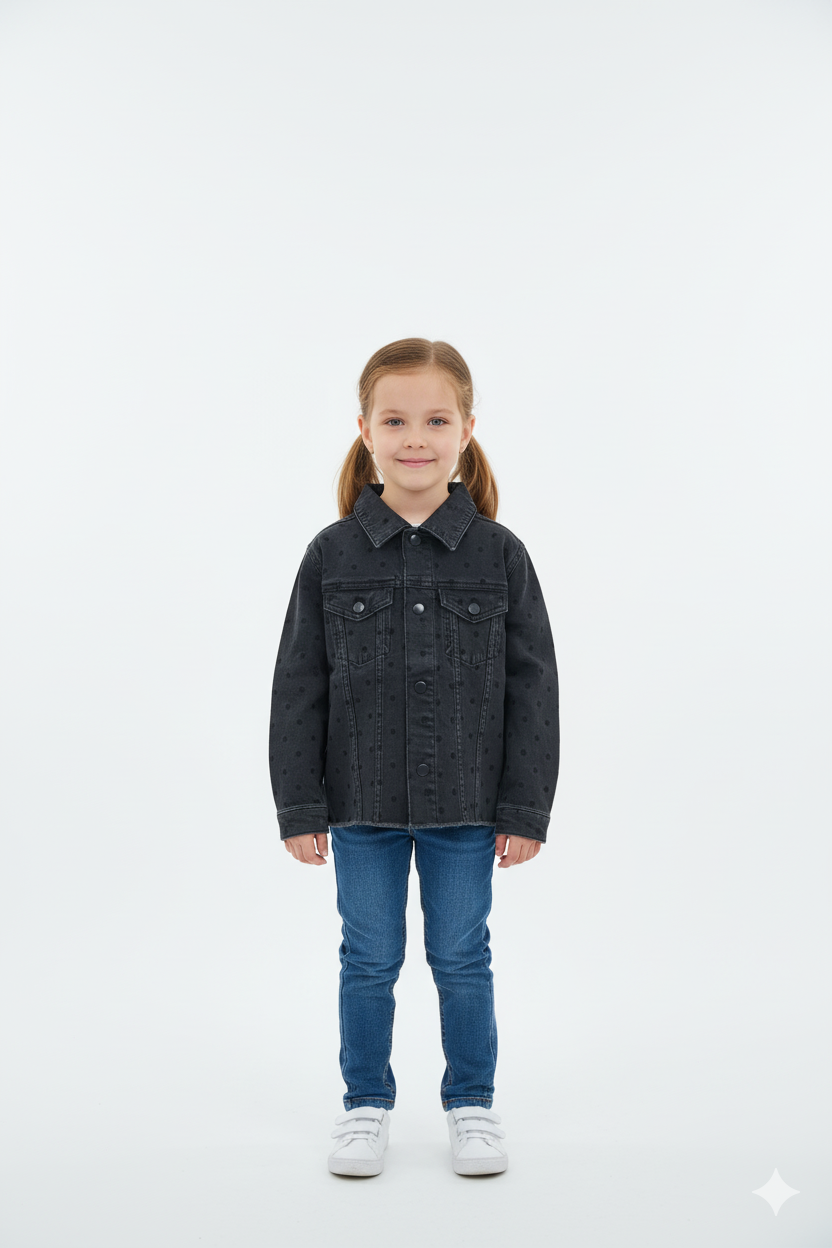 GIRLS MANNING DOUBLE POCKET  CROPPED DENIM JACKET