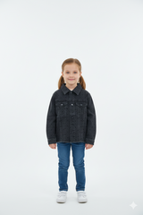 GIRLS MANNING DOUBLE POCKET  CROPPED DENIM JACKET