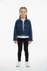 GIRLS MANNING DERCORATIVE BOWS ON CHEST CROPPED DENIM JACKET