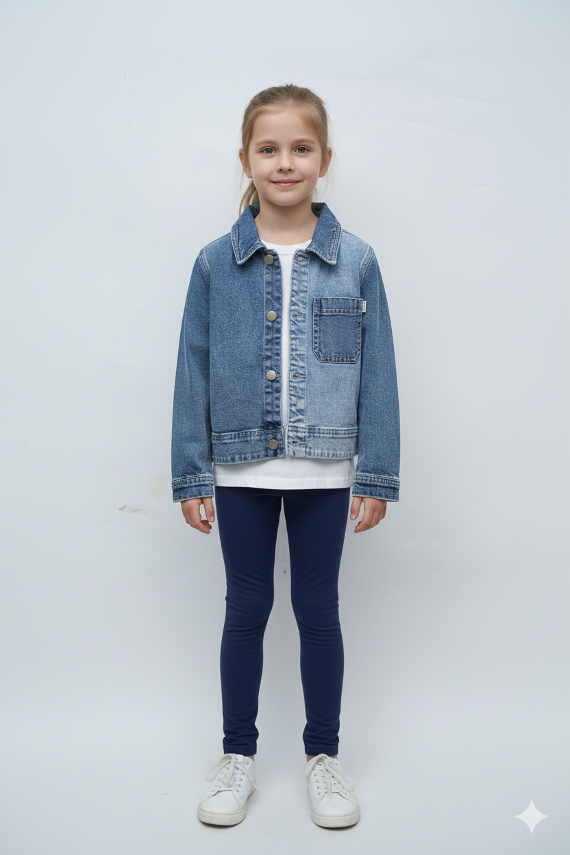 GIRLS MANNING POCKET CROPPED DENIM JACKET