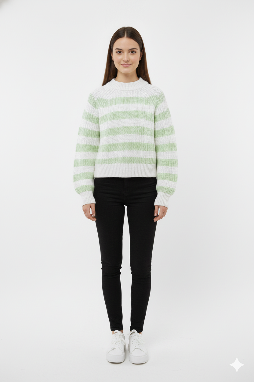 WOMENS GREEN STRIPED SWEATER