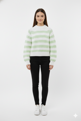 WOMENS GREEN STRIPED SWEATER