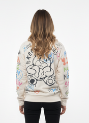 MNS WOMEN Doodle Graphic Sweatshirt Cream Multicolor Print