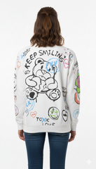 MNS WOMEN Doodle Graphic Sweatshirt White Multicolor Print