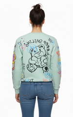 MNS WOMEN Doodle Graphic Sweatshirt Pistachio Multicolor Print