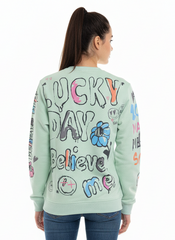 MNS WOMEN Doodle Graphic Sweatshirt Pistachio Multicolor Print