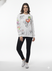 MNS WOMEN Doodle Graphic Sweatshirt White Multicolor Print