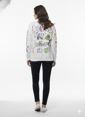 MNS WOMEN Doodle Graphic Sweatshirt White Multicolor Print