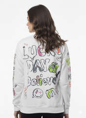 MNS WOMEN Doodle Graphic Sweatshirt White Multicolor Print