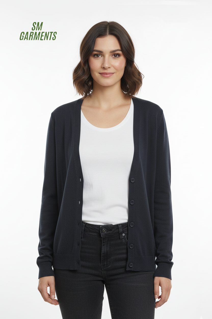 WOMENS V NECK BLACK CARDIGAN