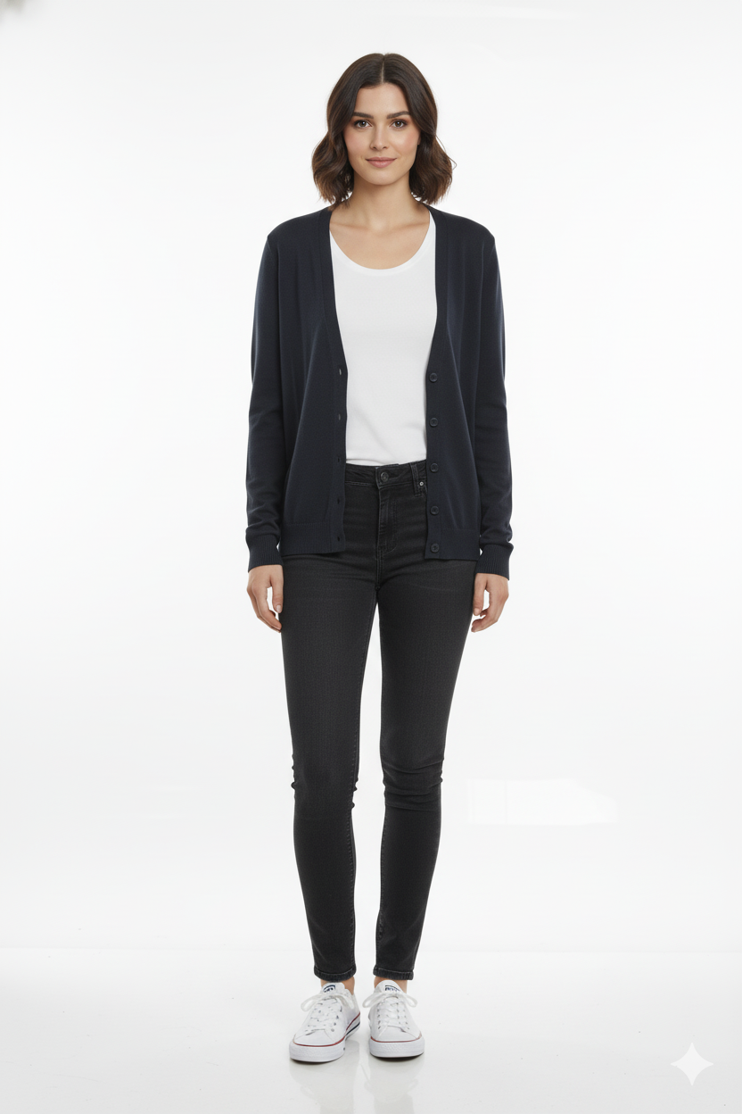 WOMENS V NECK BLACK CARDIGAN