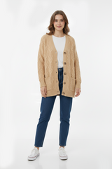 RED WOMENS DOUBLE POCKET V-NECK CARDIGAN