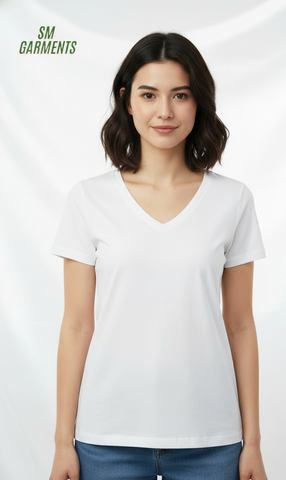 NICE & CHIC WOMEN BASIC V NECK HALF SLEEVES T-SHIRT