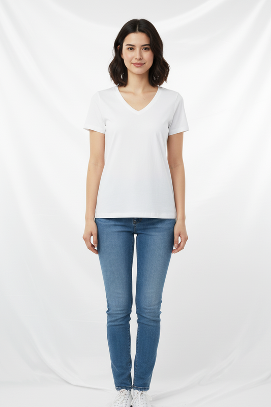 NICE & CHIC WOMEN BASIC V NECK HALF SLEEVES T-SHIRT
