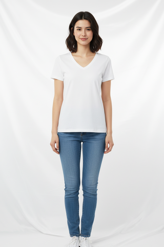 NICE & CHIC WOMEN BASIC V NECK HALF SLEEVES T-SHIRT