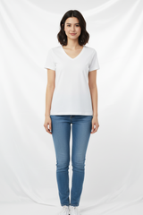 NICE & CHIC WOMEN BASIC V NECK HALF SLEEVES T-SHIRT