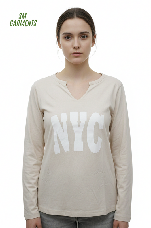 VENCA WOMENS FRONT PRINT FULL SLEEVES T-SHIRT