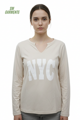 VENCA WOMENS FRONT PRINT FULL SLEEVES T-SHIRT