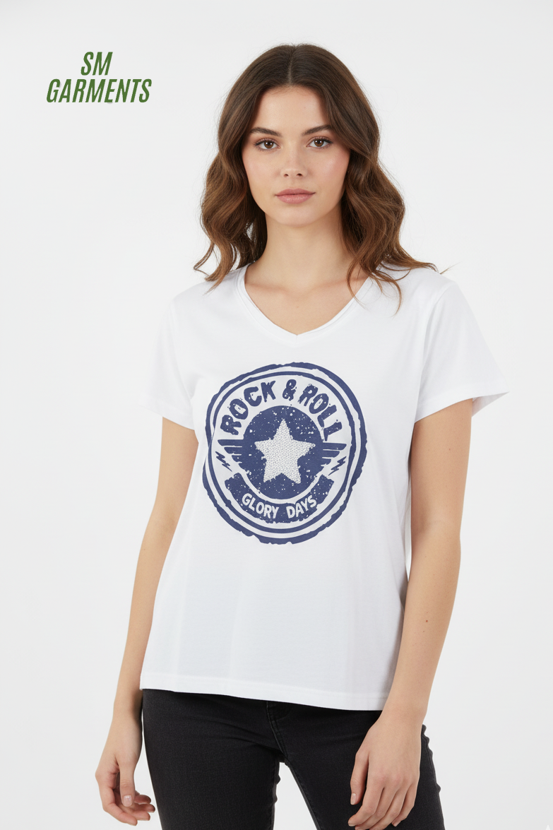 VENCA WOMENS FRONT PRINT T-SHIRT