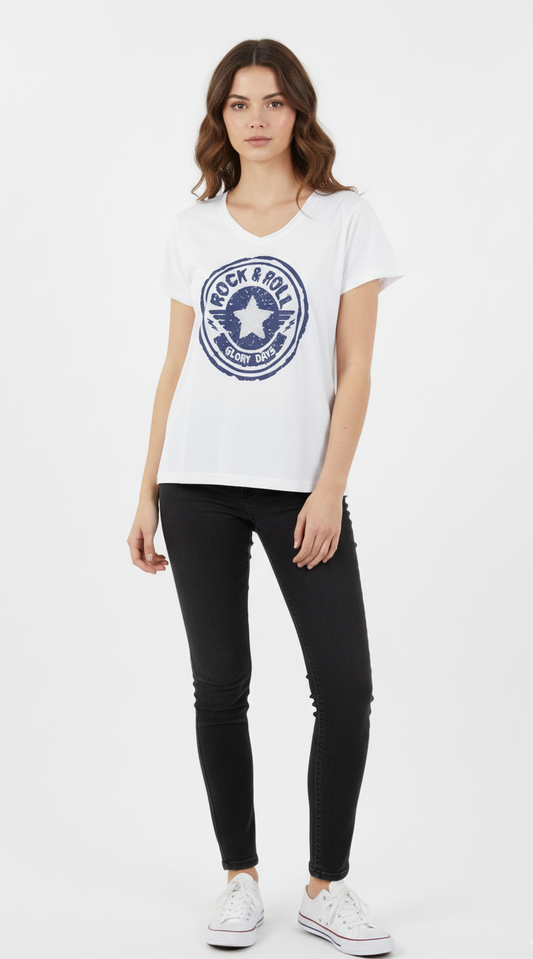 VENCA WOMENS FRONT PRINT T-SHIRT