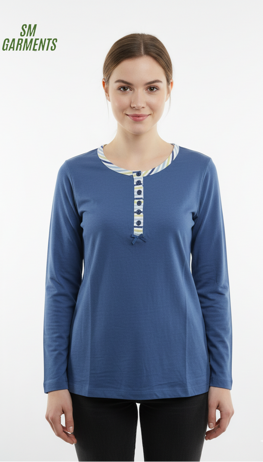 WASCHEPUR WOMENS FANCY NECK FULL SLEEVE T SHIRT