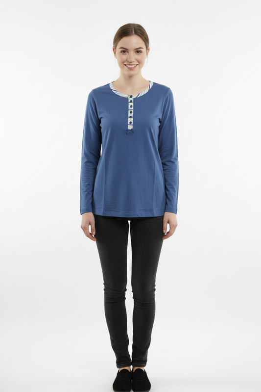 WASCHEPUR WOMENS FANCY NECK FULL SLEEVE T SHIRT