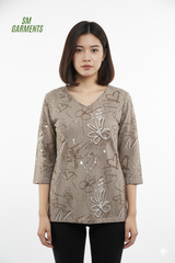 WOMENS PRINTED FULL SLEEVE V NECK T SHIRT
