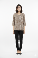WOMENS PRINTED FULL SLEEVE V NECK T SHIRT