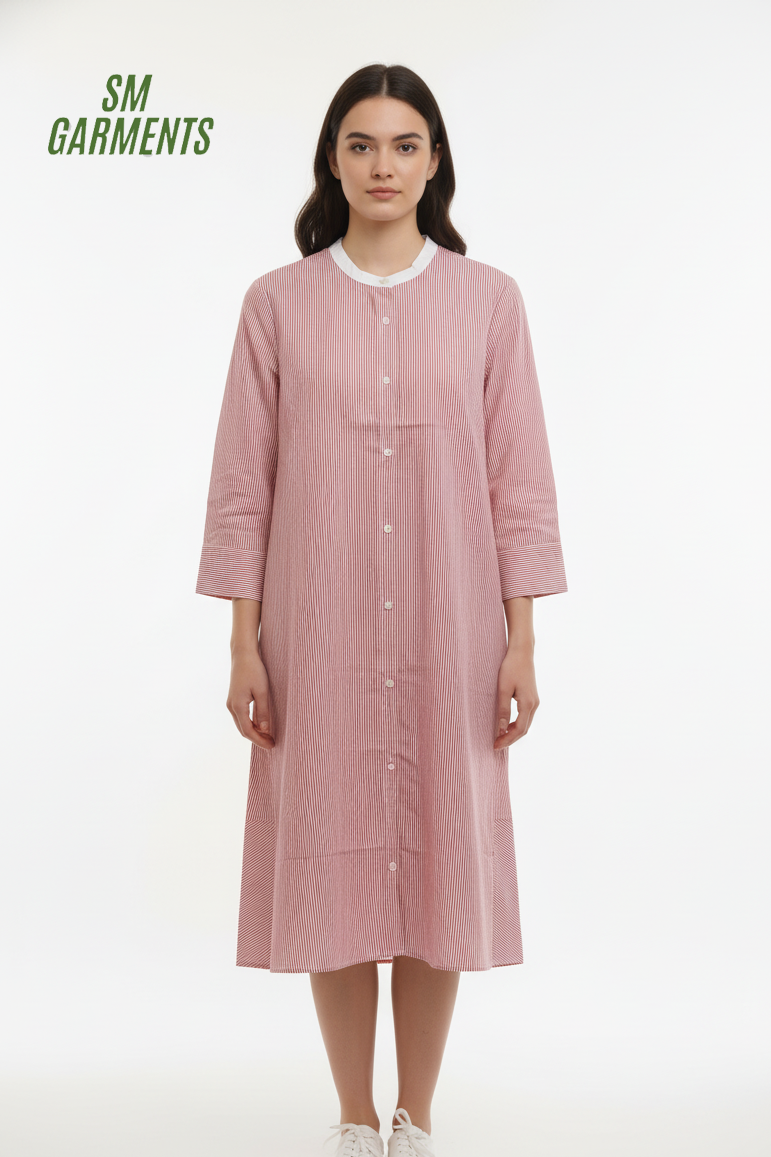 US WOMENS STRIPED LONG SHIRT DRESS
