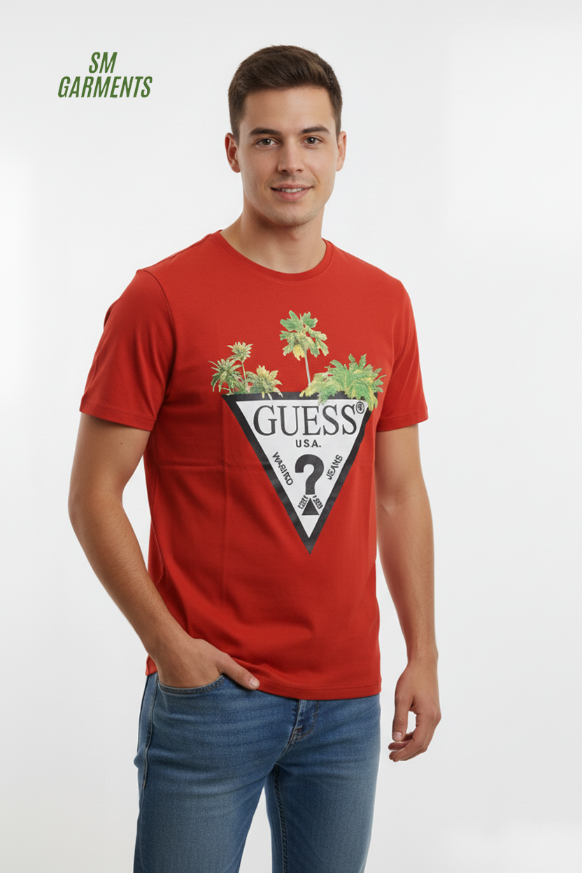 GUE PALM TREE TRIANGLE LOGO T SHIRT