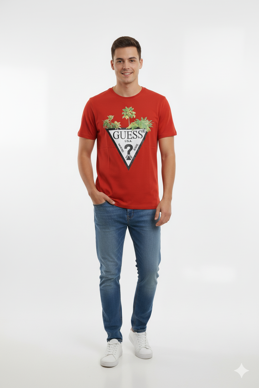 GUE PALM TREE TRIANGLE LOGO T SHIRT