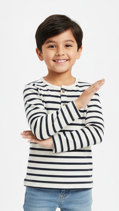 Boys Classic Striped Henley Neck Full Sleeve T Shirt
