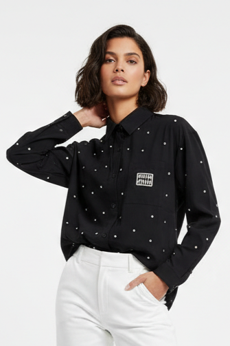 Womens Black Shirt With White Daimond