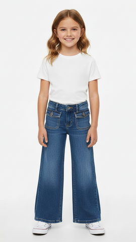 H&M GIRLS WIDE LEG FLAP POCKETS JEANS