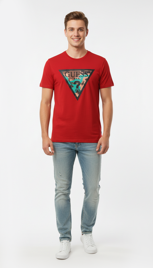 GUESS MENS CAMO LOGO PRINTED  T-SHIRT