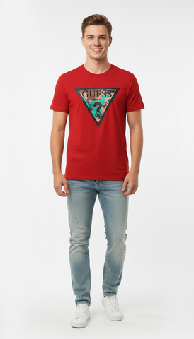 GUESS MENS CAMO LOGO PRINTED  T-SHIRT