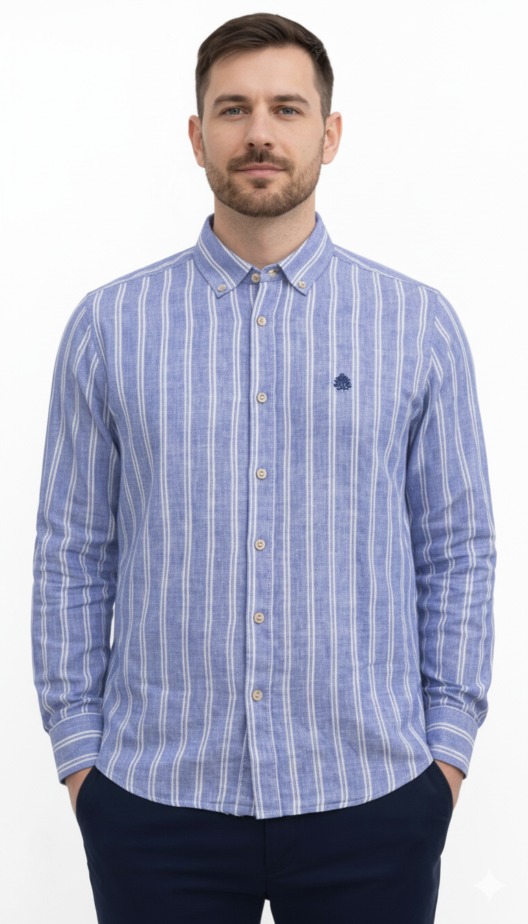 SPF MENS CUSTOM FIT LINEN STRIPED SHIRT