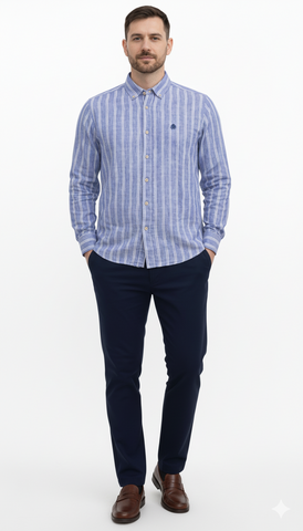 SPF MENS CUSTOM FIT LINEN STRIPED SHIRT