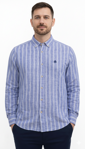 SPF MENS CUSTOM FIT LINEN STRIPED SHIRT