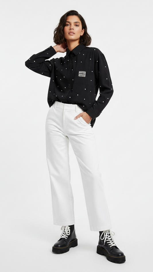 Womens Black Shirt With White Daimond